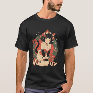 T-shirt Christmas Chat Girl Anime Waifu Kawaii Japan Holid