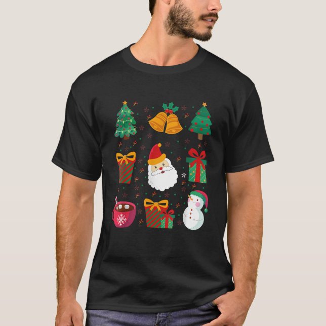 T-shirt Christmas Coquette Bow Santa Xmas Tree Candy Cane  (Devant)