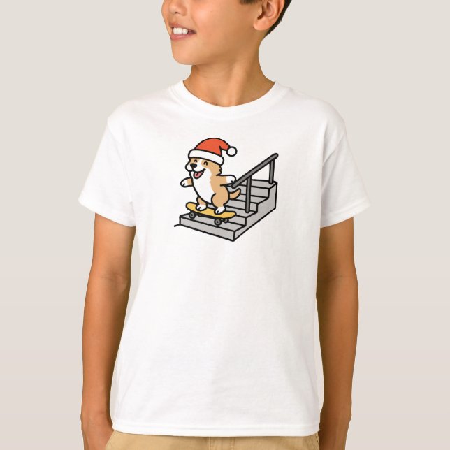 T-shirt Christmas Corgi on Skateboard (Devant)