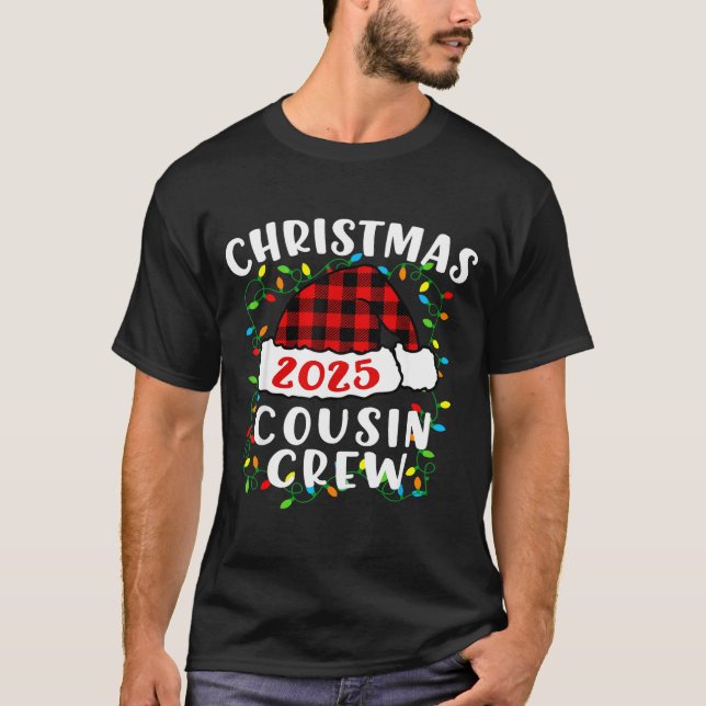 T-shirt Christmas Cousin Crew 2025 Plaid Santa Hat Xmas Li (Devant)