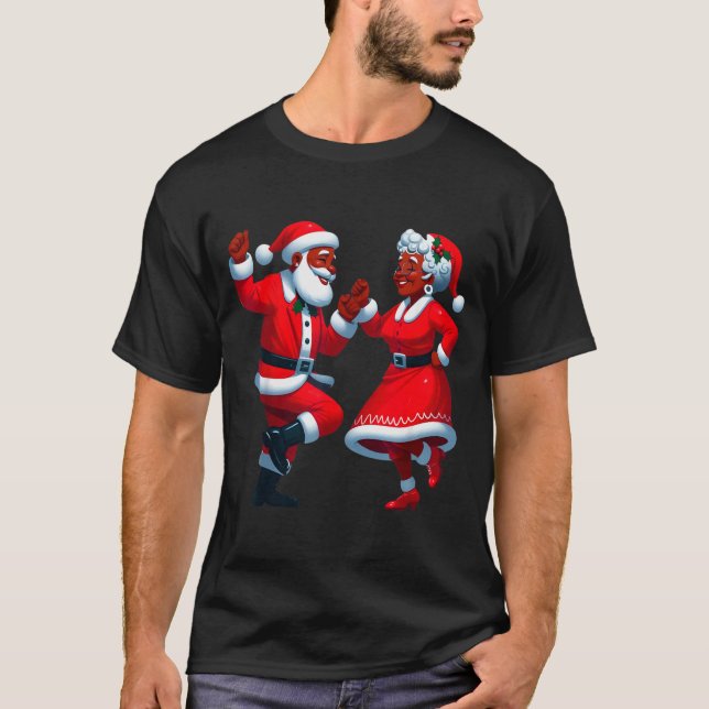T-shirt Christmas Dancing Black African American Santa Mrs (Devant)