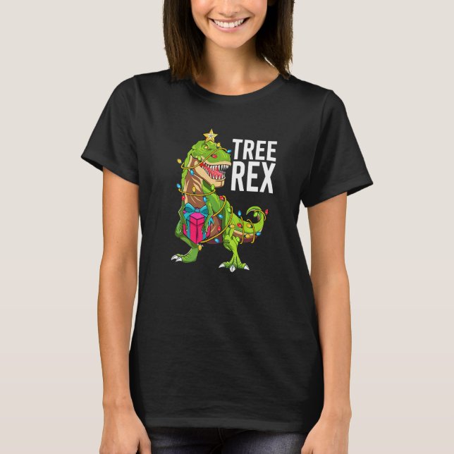 T-shirt Christmas Dinosaur Tree Rex Pajamas Men Boys Xmas (Devant)