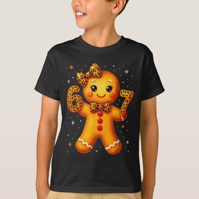 T-shirt Christmas Funny Gingerbread Six Seven 67 Leopard B (Devant)