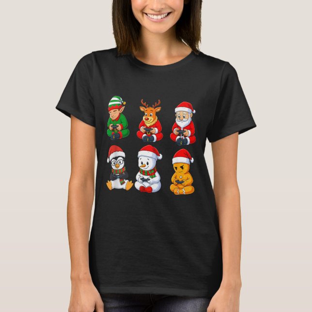 T-shirt Christmas Gamer Boys Video Games Santa Elf Reindee (Devant)