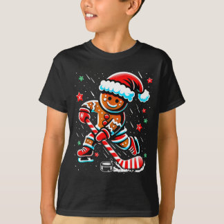 T-shirt Christmas Gingerbread Ice Hockey Srts Funny Xmas P