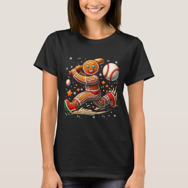 T-shirt Christmas Gingerbread Man Srts Player Funny Baseba (Devant)