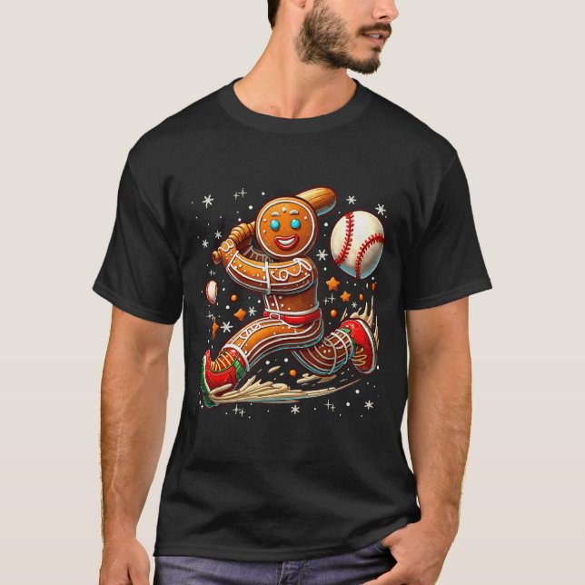 T-shirt Christmas Gingerbread Man Srts Player Funny Baseba (Devant)