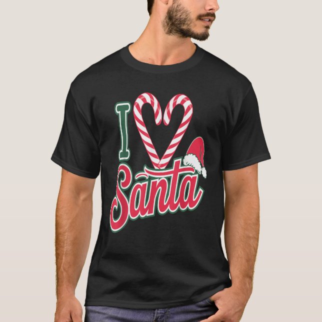 T-shirt Christmas I Love Santa Candy Cane Heart Men Women  (Devant)