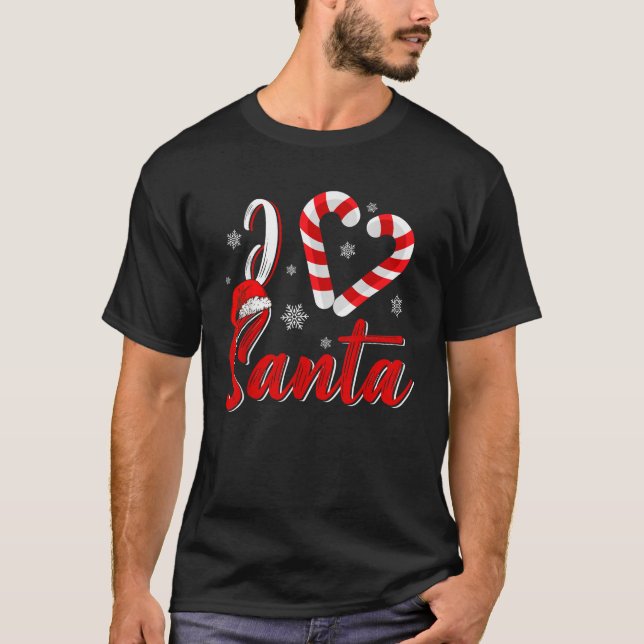 T-shirt Christmas I Love Santa Candy Cane Heart Men Women  (Devant)