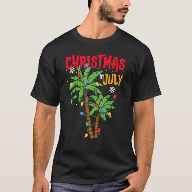 T-shirt Christmas In July Palm Tree Xmas Tree Tropical Haw (Devant)