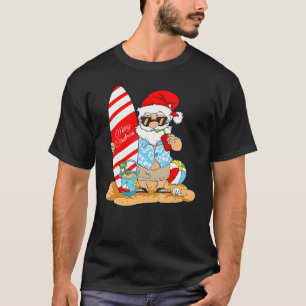 T-shirt Christmas In July Santa Hawaiian Summer Surf Surfi