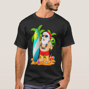 T-shirt Christmas In July Santa Hawaiian Summer Surf Surfi