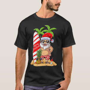 T-shirt Christmas In July Santa Hawaiian Summer Surf Surfi
