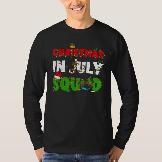 T-shirt Christmas In July Squad Palm Tree & Xmas Lights Su (Devant)