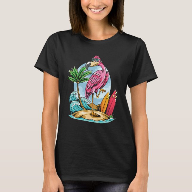 T-shirt Christmas In July  Tropical Flamingo Hawaii Summer (Devant)