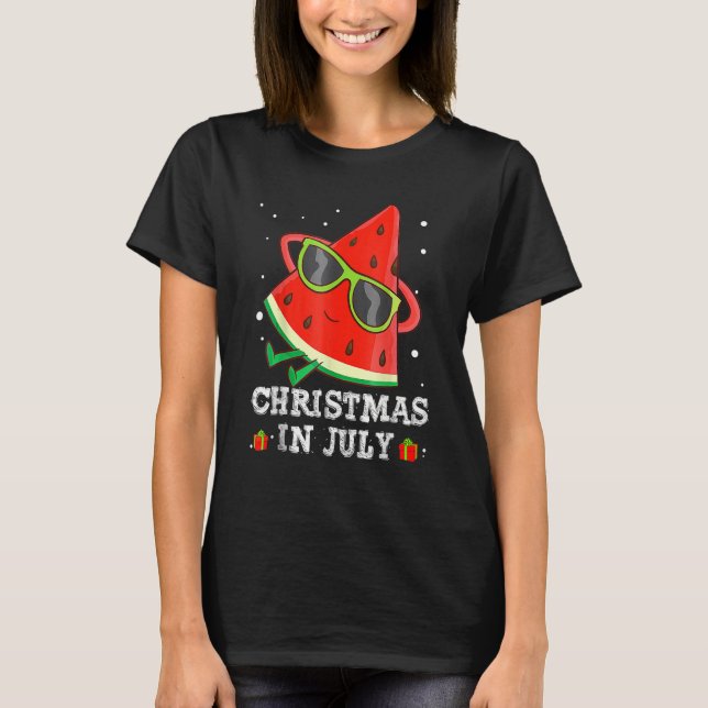 T-shirt Christmas In July Watermelon Xmas Tree Summer Men  (Devant)