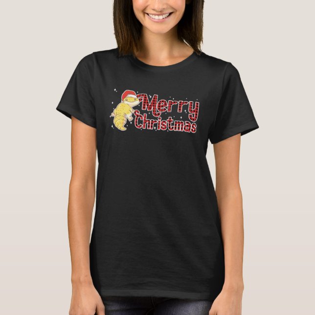T-shirt Christmas Leopard Gecko Santa Claus Red Plaid Xmas (Devant)