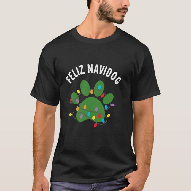 T-shirt Christmas Light Dog Paw Feliz Navidog  (Devant)