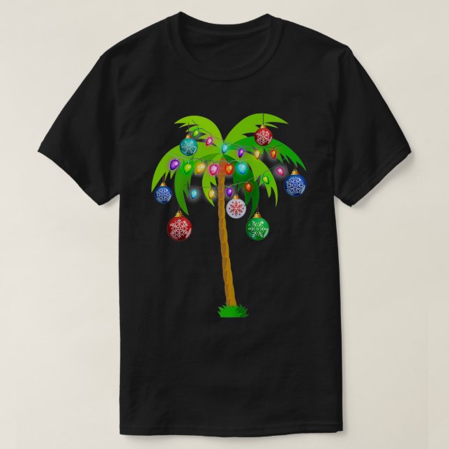 T-shirt Christmas Lights Palm Tree Funny Hawaii Beach Trop (Design devant)