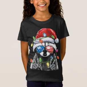 T-Shirt Christmas Lights Raccoon Père Noël Funny Christmas