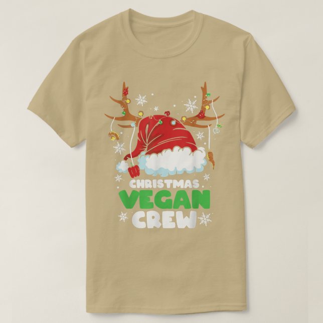 T-shirt Christmas Lights Vegan Crew Vegetarian Reindeer Sa (Design devant)