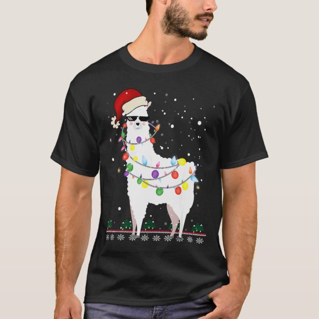T-shirt Christmas Llama Santa Hat Ugly Xmas Tree Alpaca Gi (Devant)