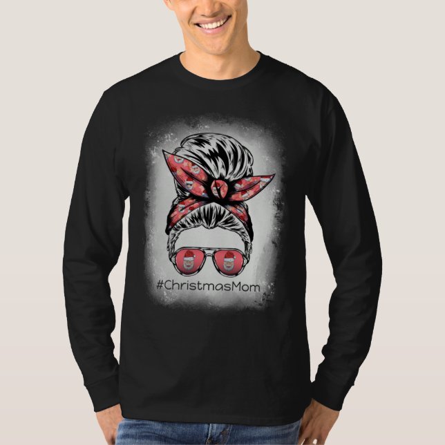 T-shirt Christmas Mom Bleached with  Santa Face on Sunglas (Devant)