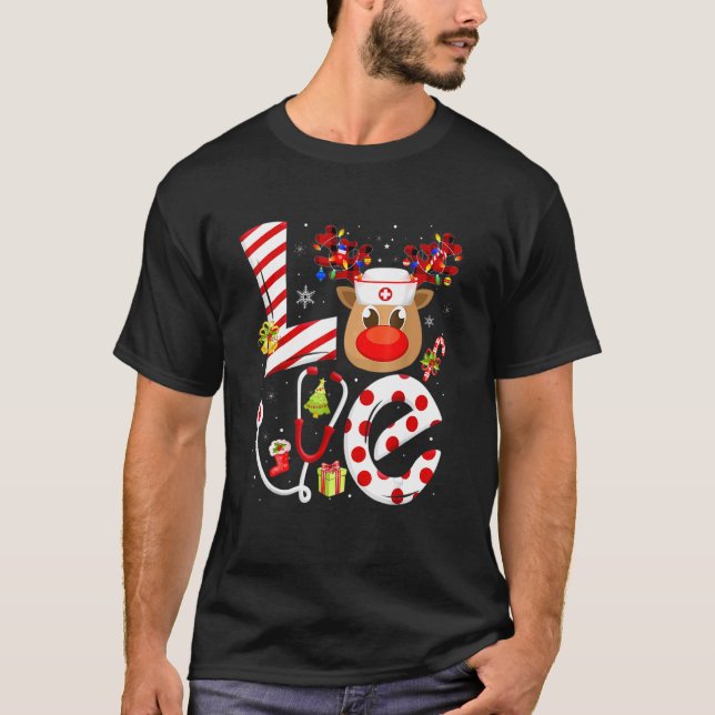 T-shirt Christmas Nurse Love NICU RN ER Père Noël Reindeer (Devant)