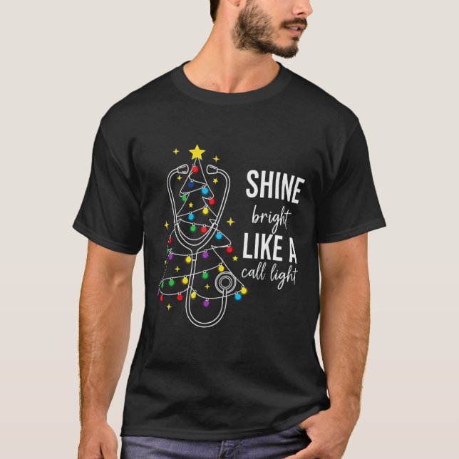 T-shirt Christmas Nurse Shine Bright Like A Call Light Xma (Devant)