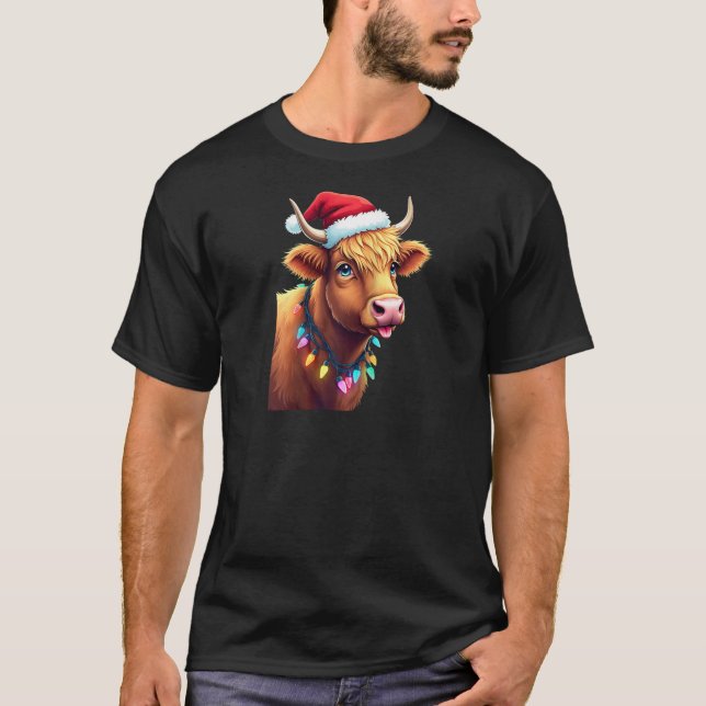 T-shirt Christmas Outfit Cow With Xmas Lights Raglan Baseb (Devant)