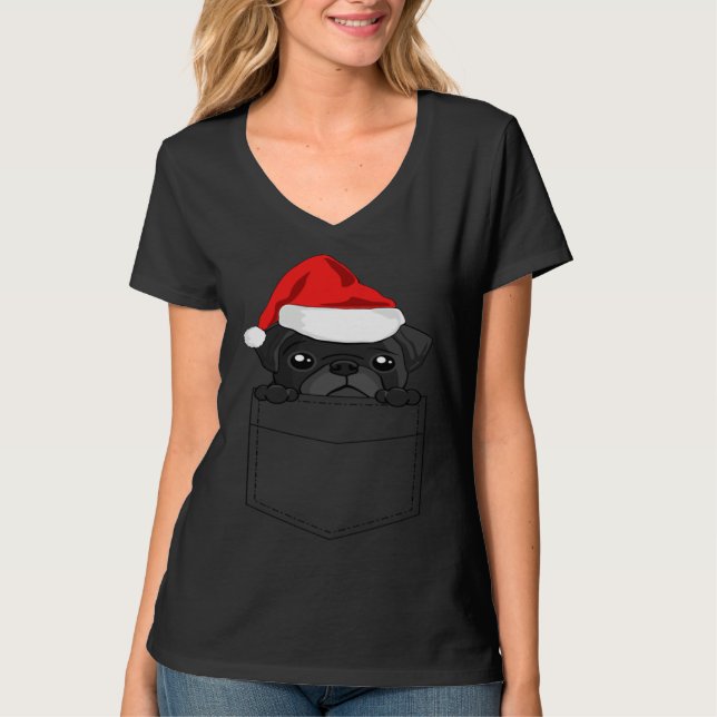T-shirt Christmas Pug Dog In Your Pocket (Devant)