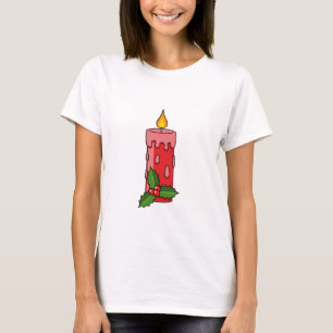 T-shirt Christmas Red Pillar Candle with Holly