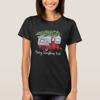 T-shirt Christmas Retro Camping Caravan Xmas Tree Vehicles