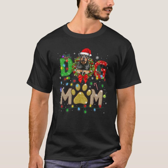 T-shirt Christmas Rottweiler Maman Casquette Père Noël Sca (Devant)
