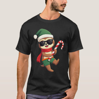 T-shirt Christmas Sloth Elf Peppermint Candy Cane Shirt Gi