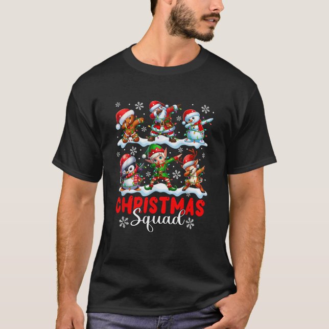 T-shirt Christmas Squad Group Dabbing Gingerbread Santa El (Devant)