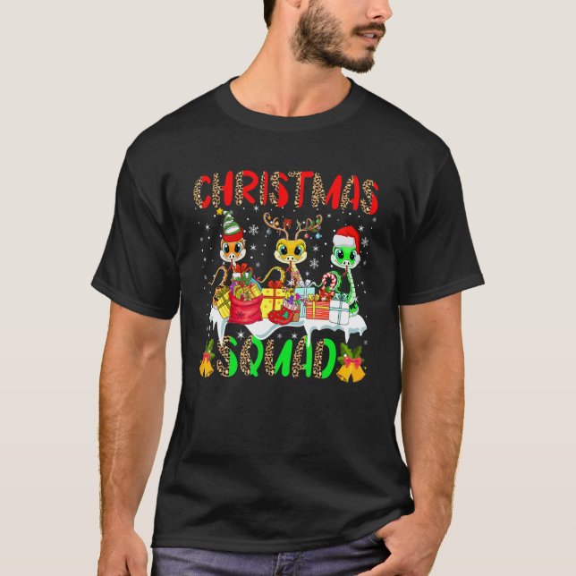 T-shirt Christmas Squad Leopard Three Santa Reindeer Elf S (Devant)
