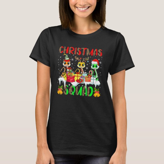 T-shirt Christmas Squad Leopard Three Santa Reindeer Elf S (Devant)