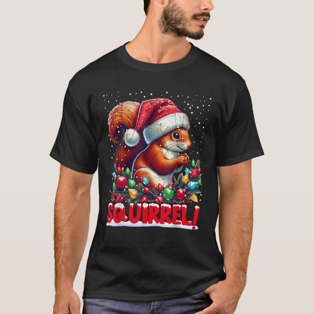 T-shirt Christmas SQUIRREL Candy Cane Santa Hat Family Xma (Devant)