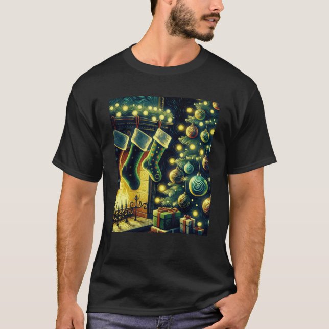 T-shirt Christmas Stockings by the Fireplace Van Gogh Star (Devant)