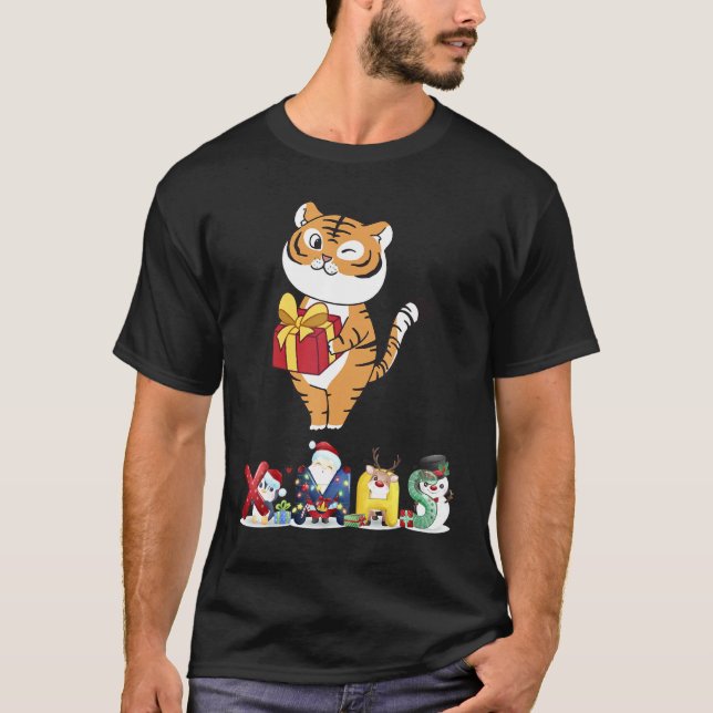 T-shirt Christmas Tiger Face Tree Snow  Pajama Xmas 2021   (Devant)
