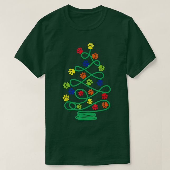 T-shirt Christmas Tree Of And Paw Prints Dog Lover Pajamas (Design devant)