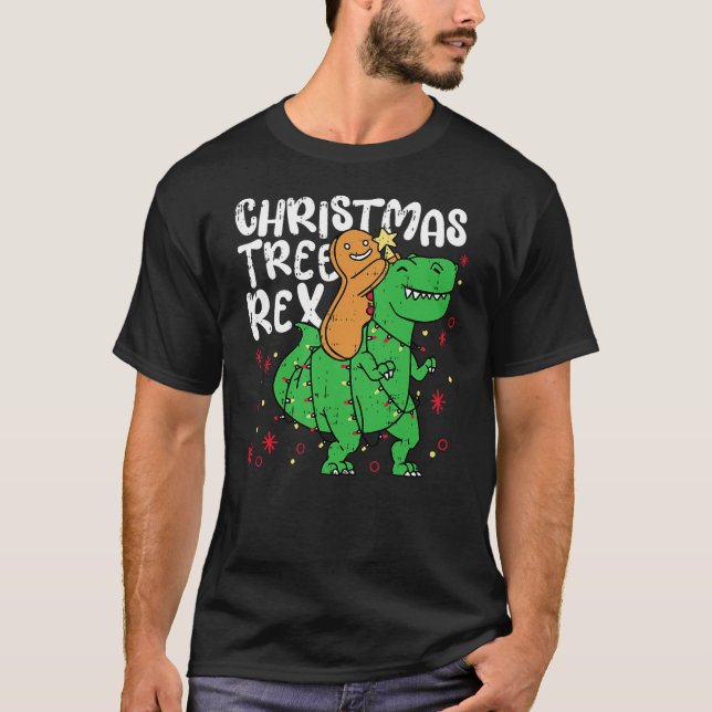 T-shirt Christmas Tree Rex Christmas Funny Gingerbread Man (Devant)