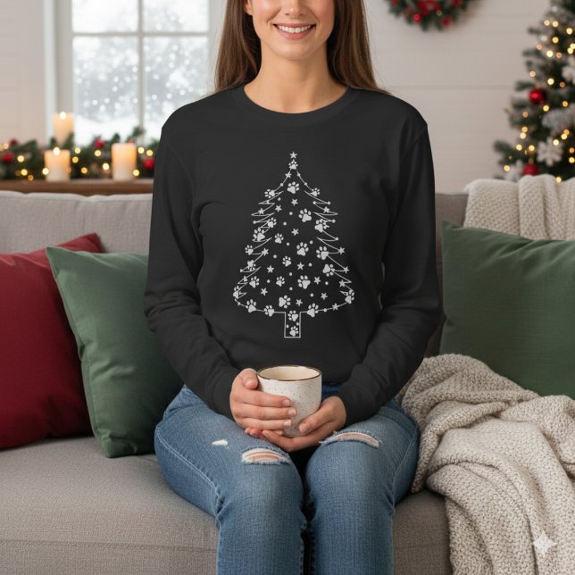 T-shirt Christmas Tree with Dog Paws | Dog Lover (Celebrate Christmas with a paw-some twist! 🎄🐾 Perfect festive tee for every dog lover this holiday)