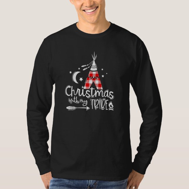 T-shirt Christmas With My Tribe Red Plaid Family Matching  (Devant)