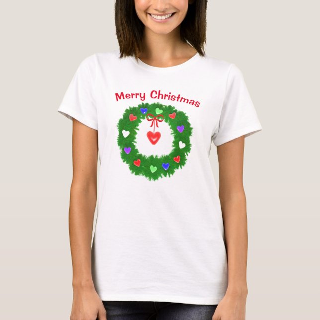T-shirt Christmas Wreath of Hearts (Devant)