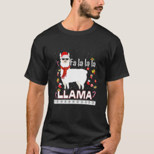 T-shirt Christmasfa LA Llama Santa Hat Ugly Xmas Tree A