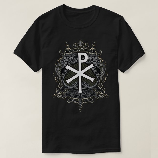 T-shirt Christogram Jésus Christ Symbole Chi Ro Alpha Omeg (Design devant)