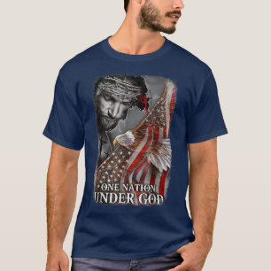 T-shirt Christtian One Nation Under God Eagle American Jes