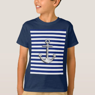 T-shirt Chrome Anchor on Navy Stripes